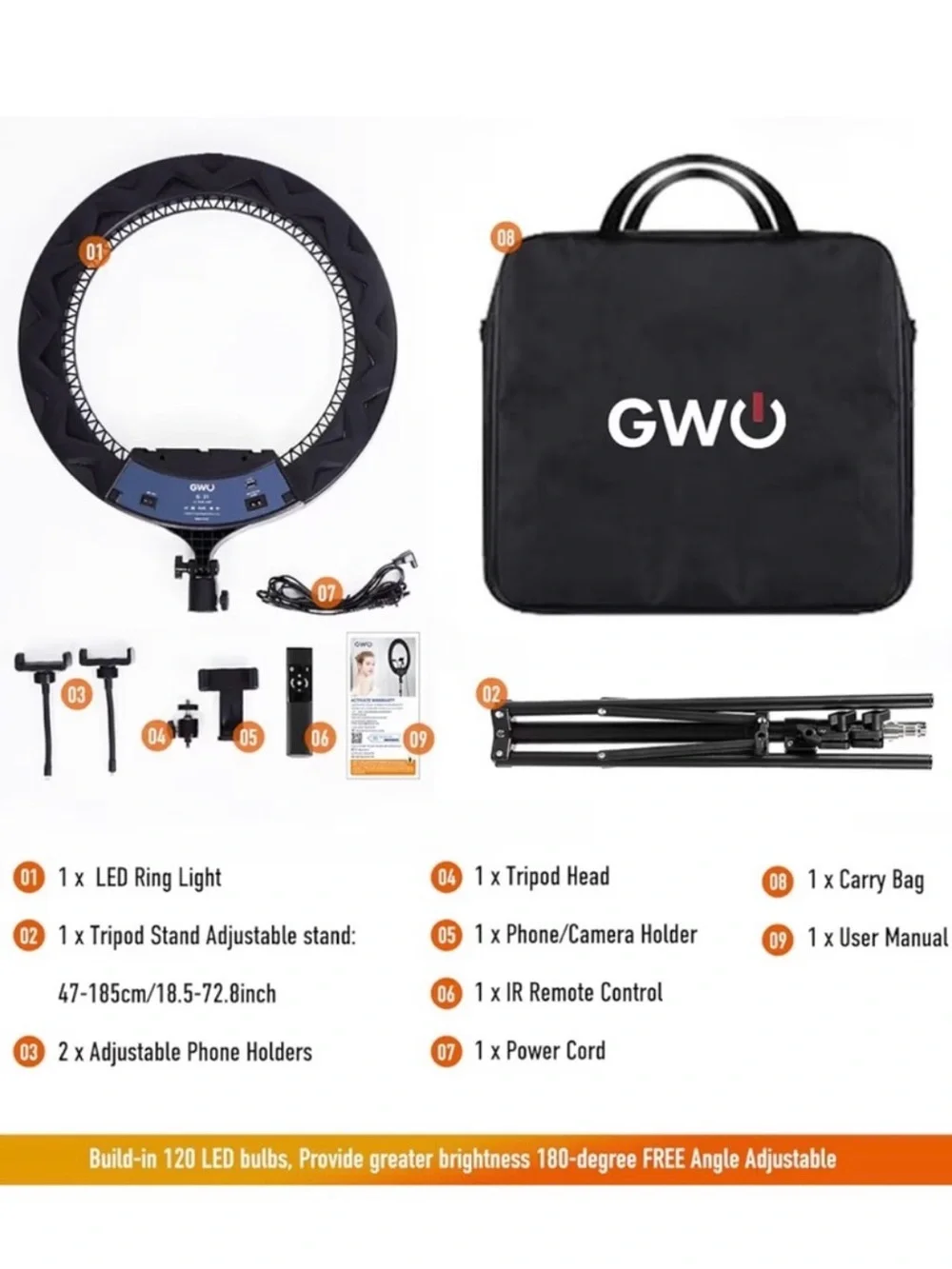 21-inch Black LED Ring Light with Camera Mount & Tripod